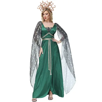 Гръцката митология, cosplay костюм на Медуза, зелено дълга рокля с висока цепка, костюми за партита Гръцката митология, cosplay костюм на Медуза, зелено дълга рокля с висока цепка, костюми за партита 2
