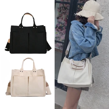 Дамски чанти през рамо, чанта през рамо с голям капацитет, чанта с множество джобове, чанти-тоут, однотонная холщовая чанта, ежедневни чанти-месинджър Дамски чанти през рамо, чанта през рамо с голям капацитет, чанта с множество джобове, чанти-тоут, однотонная холщовая чанта, ежедневни чанти-месинджър 2