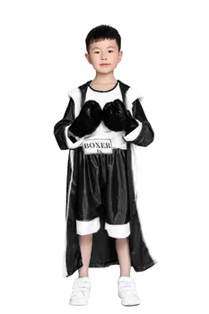Детски син, червен, черен костюм боксьор за Момчетата на Хелоуин, гащеризон, за боксов мач с халат Детски син, червен, черен костюм боксьор за Момчетата на Хелоуин, гащеризон, за боксов мач с халат 2