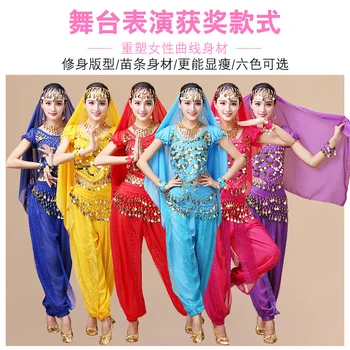 Костюм за индийските танци за възрастни, нов стил, етнически танц, танц на Синцзян, костюм за танц на корема с къс ръкав, сари Костюм за индийските танци за възрастни, нов стил, етнически танц, танц на Синцзян, костюм за танц на корема с къс ръкав, сари 2