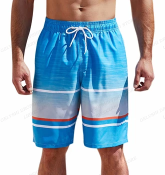 Мъжки къси панталони с окраската на ивици, бързо съхнещи шорти за плуване, ежедневни, плажни панталони, спортни панталони големи размери, тенденция мъжки дрехи Мъжки къси панталони с окраската на ивици, бързо съхнещи шорти за плуване, ежедневни, плажни панталони, спортни панталони големи размери, тенденция мъжки дрехи 2
