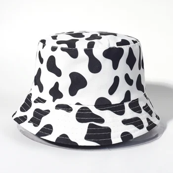 Новата модерна шапка с принтом крави, бяла черна панама, заден рибарски шапки, летни шапки за жени Gorras Новата модерна шапка с принтом крави, бяла черна панама, заден рибарски шапки, летни шапки за жени Gorras 2
