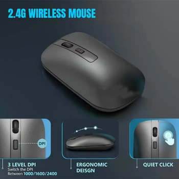 Тънки преносими компютърни мишки 2,4 G, тиха мобилна оптична мишка с USB приемник, подходяща за настолни компютри, черен Тънки преносими компютърни мишки 2,4 G, тиха мобилна оптична мишка с USB приемник, подходяща за настолни компютри, черен 2