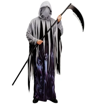 Костюм на мрачния жнеца на Хелоуин за възрастни, луксозен дъждобран, качулка, ръкавици, комплект, костюм със зловещ вик Костюм на мрачния жнеца на Хелоуин за възрастни, луксозен дъждобран, качулка, ръкавици, комплект, костюм със зловещ вик 3
