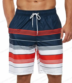 Мъжки къси панталони с окраската на ивици, бързо съхнещи шорти за плуване, ежедневни, плажни панталони, спортни панталони големи размери, тенденция мъжки дрехи Мъжки къси панталони с окраската на ивици, бързо съхнещи шорти за плуване, ежедневни, плажни панталони, спортни панталони големи размери, тенденция мъжки дрехи 3