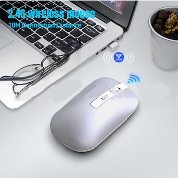 Тънки преносими компютърни мишки 2,4 G, тиха мобилна оптична мишка с USB приемник, подходяща за настолни компютри, черен Тънки преносими компютърни мишки 2,4 G, тиха мобилна оптична мишка с USB приемник, подходяща за настолни компютри, черен 3