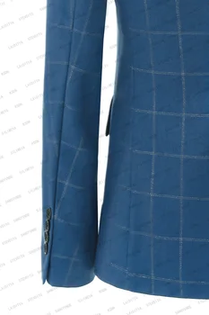 2023 Модерен нов мъжки костюм в синя клетка, оборудвана бизнес костюм за банкет, ежедневни яке Terno Masculino размер плюс, блейзери, палта 2023 Модерен нов мъжки костюм в синя клетка, оборудвана бизнес костюм за банкет, ежедневни яке Terno Masculino размер плюс, блейзери, палта 4