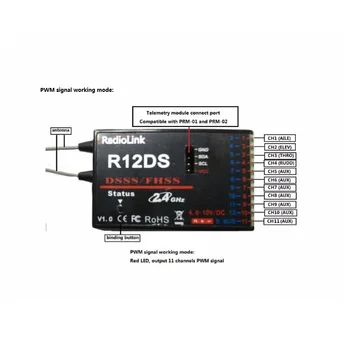 RadioLink R12DS 12CH 12-канален приемник на 2.4ghz за предавателя AT10 средства устройство за въздушна RadioLink R12DS 12CH 12-канален приемник на 2.4ghz за предавателя AT10 средства устройство за въздушна 4
