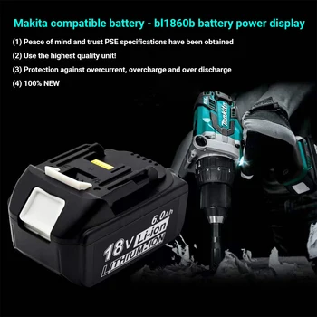 Батерия 18V Makita 6.0 Ah BL1850 BL1860 BL1860 1840 LXT литиева‑Йонни батерии BL1840B BL1830 194205-3 LXT-400 Батерия 18V Makita 6.0 Ah BL1850 BL1860 BL1860 1840 LXT литиева‑Йонни батерии BL1840B BL1830 194205-3 LXT-400 4