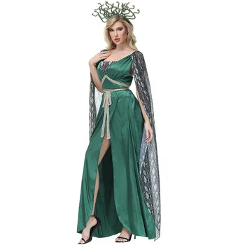 Гръцката митология, cosplay костюм на Медуза, зелено дълга рокля с висока цепка, костюми за партита Гръцката митология, cosplay костюм на Медуза, зелено дълга рокля с висока цепка, костюми за партита 4