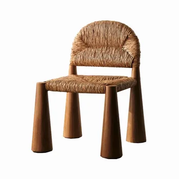 Трапезария стол, изтъкан от трева и ратан, от масивна дървесина, с тих вятър, B & B, ретро стол, ретро арт-дизайн, стол, битови характеристики Трапезария стол, изтъкан от трева и ратан, от масивна дървесина, с тих вятър, B & B, ретро стол, ретро арт-дизайн, стол, битови характеристики 4