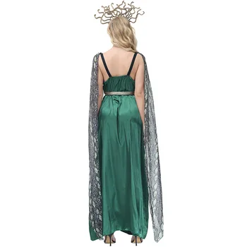 Гръцката митология, cosplay костюм на Медуза, зелено дълга рокля с висока цепка, костюми за партита Гръцката митология, cosplay костюм на Медуза, зелено дълга рокля с висока цепка, костюми за партита 5