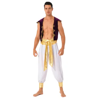 Мъжки лампа, арабски митичния кралят костюм, аниме, костюм за cosplay, жилетка с ръкави-кепкой, зреещи с колан панталон Мъжки лампа, арабски митичния кралят костюм, аниме, костюм за cosplay, жилетка с ръкави-кепкой, зреещи с колан панталон 5