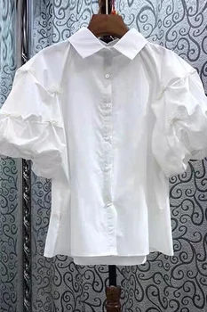 Най-новият проста риза с пищни ръкави и перлата на носа, блуза, дамски лятна нова мода, Blusas Mujer, обикновена риза с отложным яка, върхове Най-новият проста риза с пищни ръкави и перлата на носа, блуза, дамски лятна нова мода, Blusas Mujer, обикновена риза с отложным яка, върхове 5
